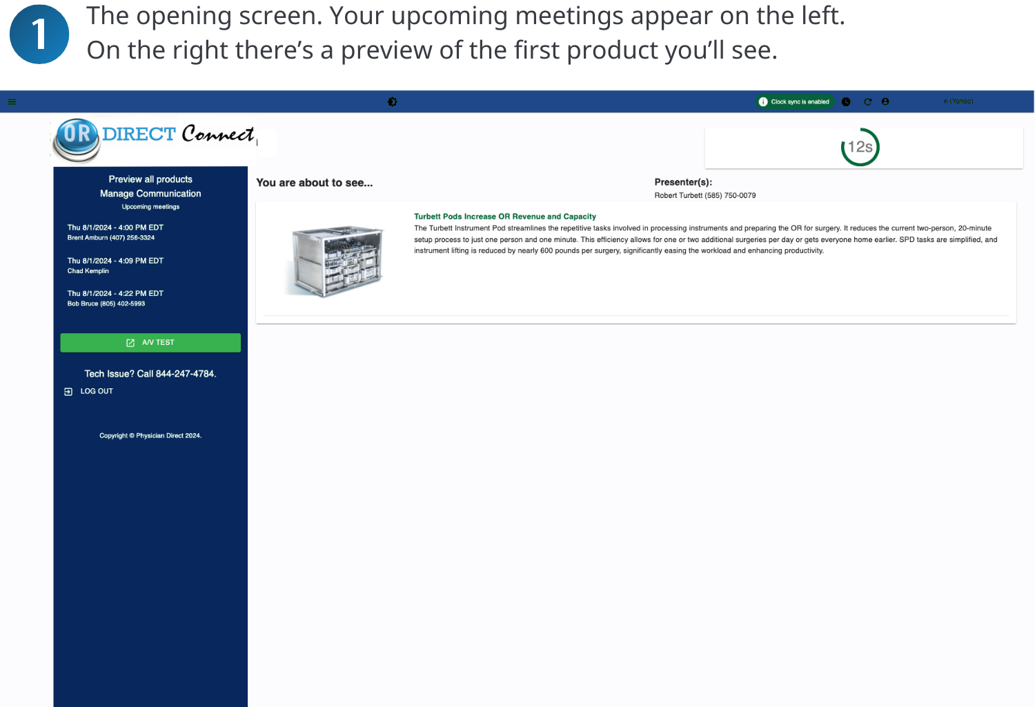 screenshot of opening meeting screen for OR Direct Connect
