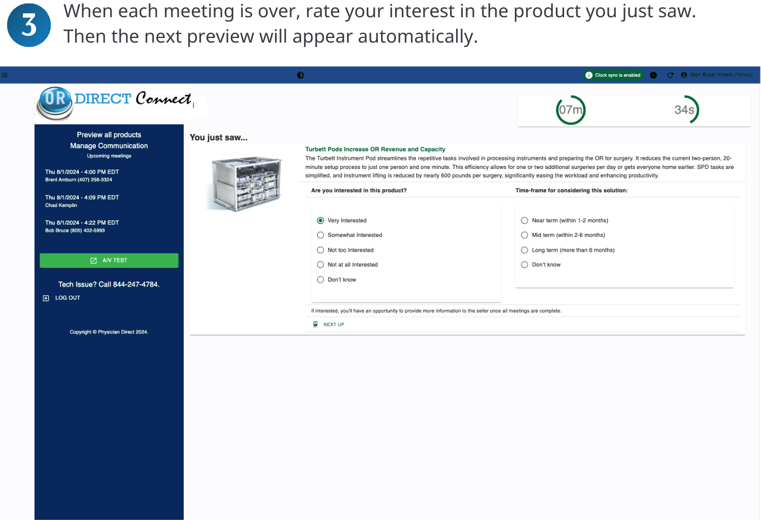 screenshot of third screen for OR Direct Connect showing product for sale